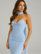 Dama Washington Cleo women's strapless maxi dress light blue ruched - view 7