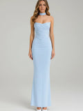 Dama Washington Cleo women's strapless maxi dress light blue ruched - front view