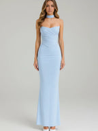 Dama Washington Cleo women's strapless maxi dress light blue ruched - front view
