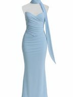 Dama Washington Cleo women's strapless maxi dress light blue ruched - view 10