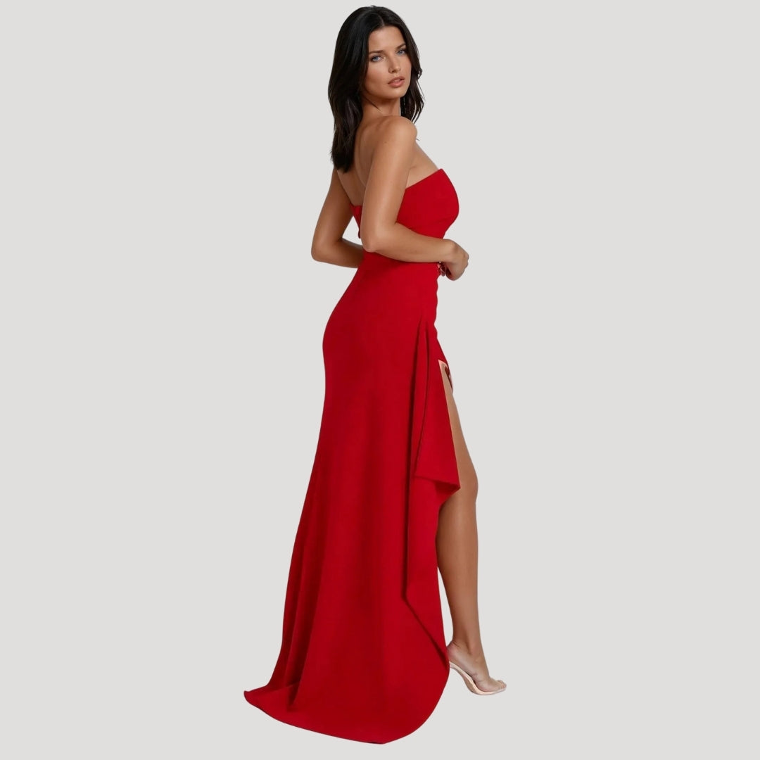 Vera | Women's Strapless Ruched Black Maxi Dress