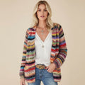 Dama Washington Camille women's boho striped cardigan multicolor long sleeve - front view