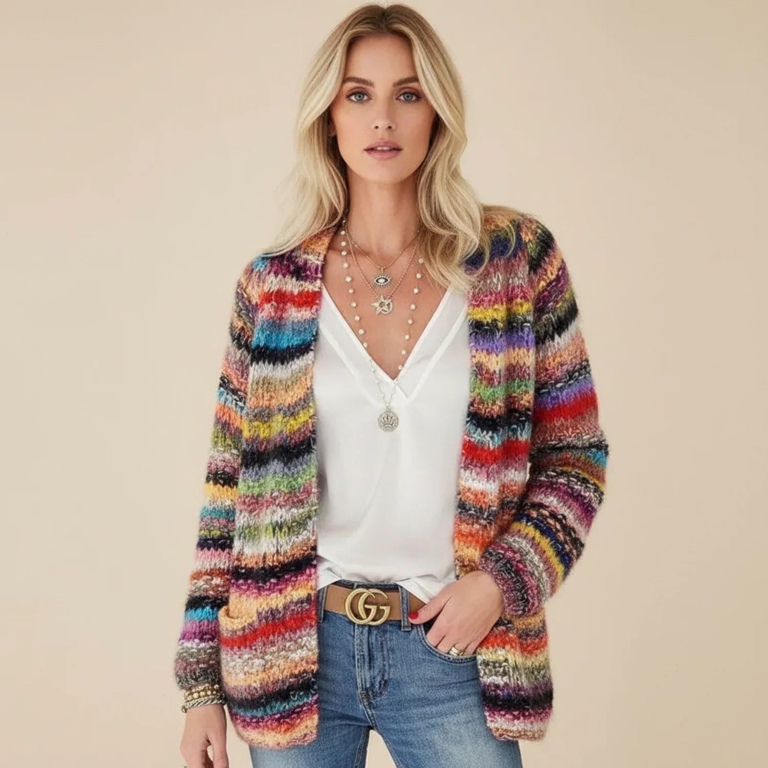 Camille | Women's Boho Striped Cardigan Multicolor Long Sleeve