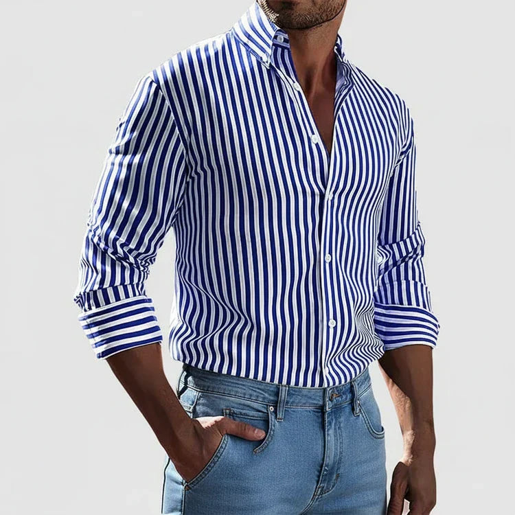 Axel | Men's Striped Button Up Shirt Navy White