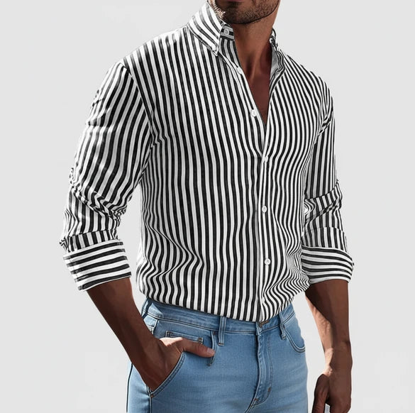 Axel | Men's Striped Button Up Shirt Navy White