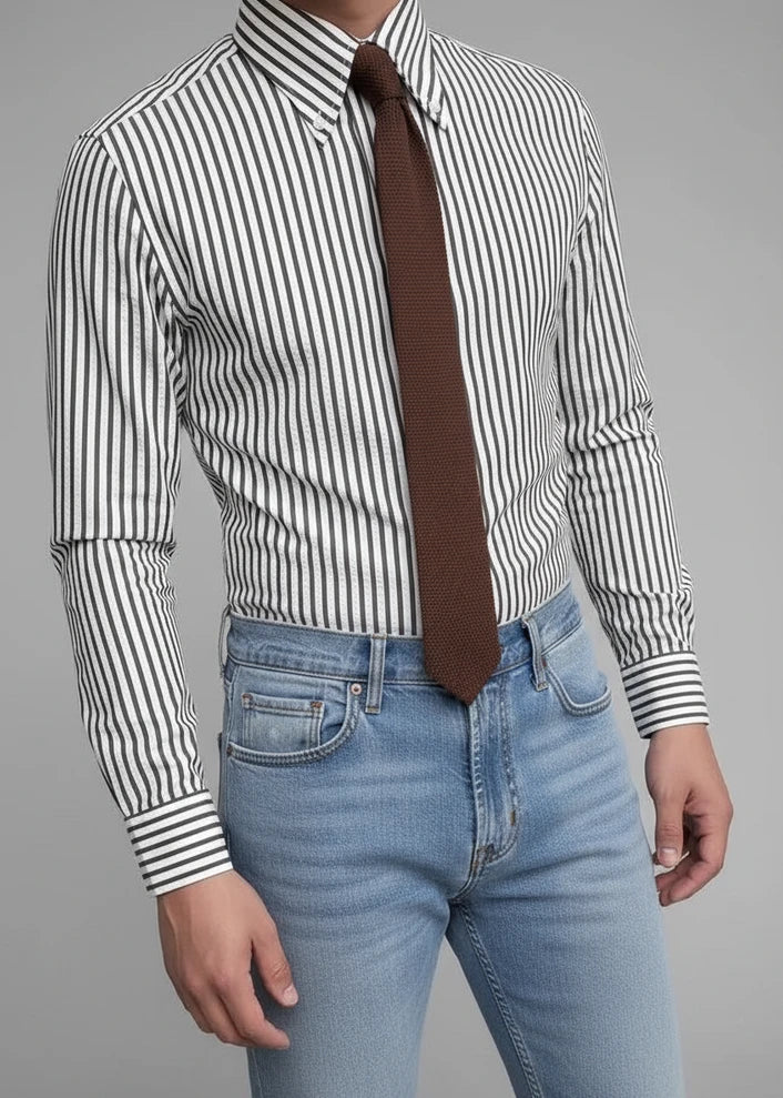 Axel | Men's Striped Button Up Shirt Cream Long Sleeve