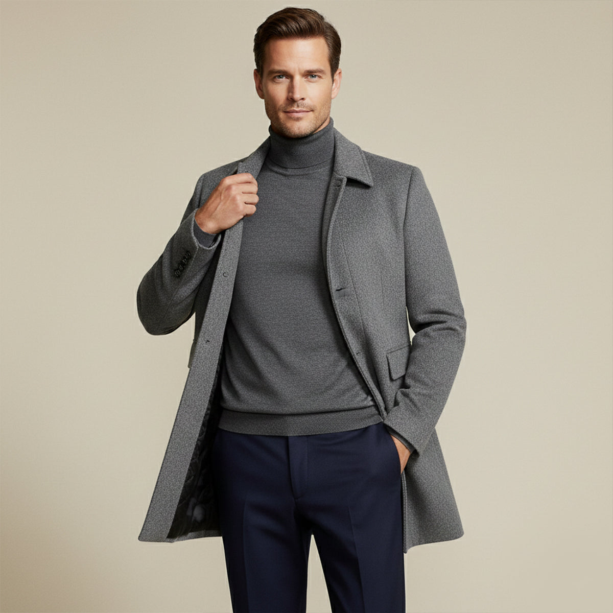 Voss | Men's Wool Blend Overcoat Gray Button Front