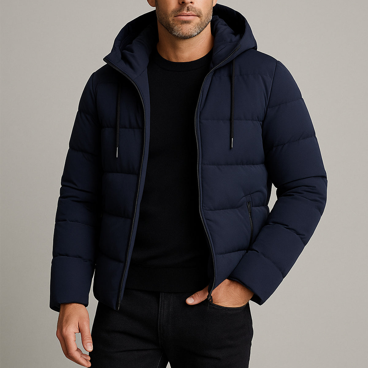 Bram | Men's Puffer Jacket Navy Hooded Quilted Winter Coat