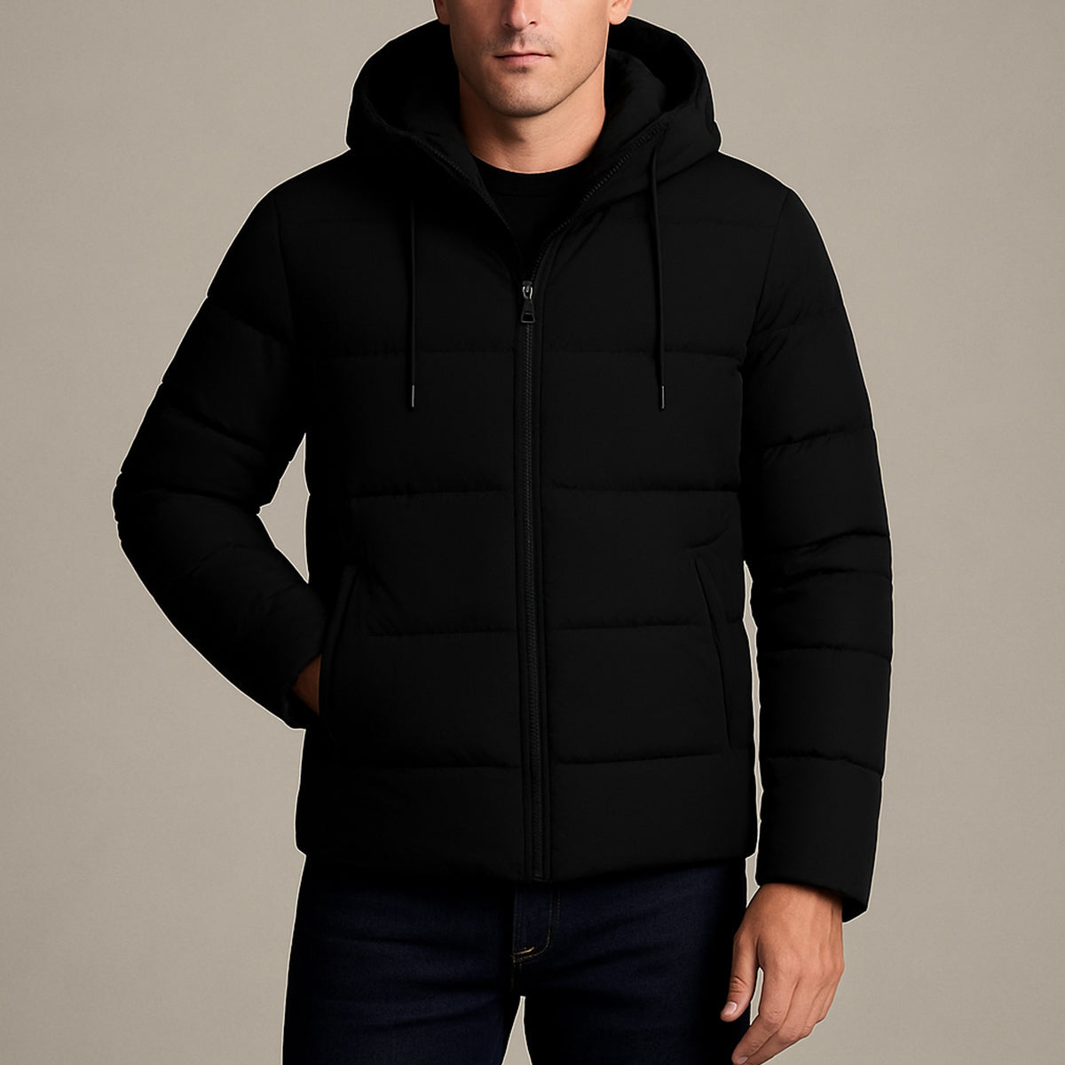 Bram | Men's Puffer Jacket Navy Hooded Quilted Winter Coat