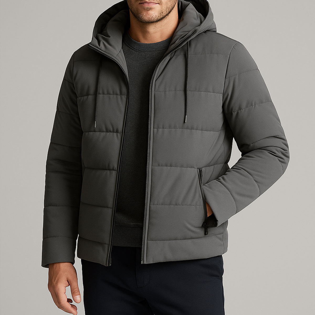 Bram | Men's Puffer Jacket Navy Hooded Quilted Winter Coat