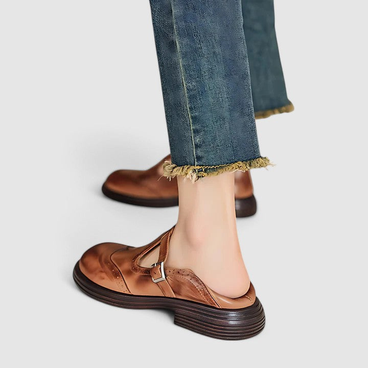 Ayla | Women's Brown Leather Mary Jane Flats Comfort Shoes