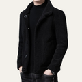 Dama Washington Rhys men's fleece jacket black textured button front - front view