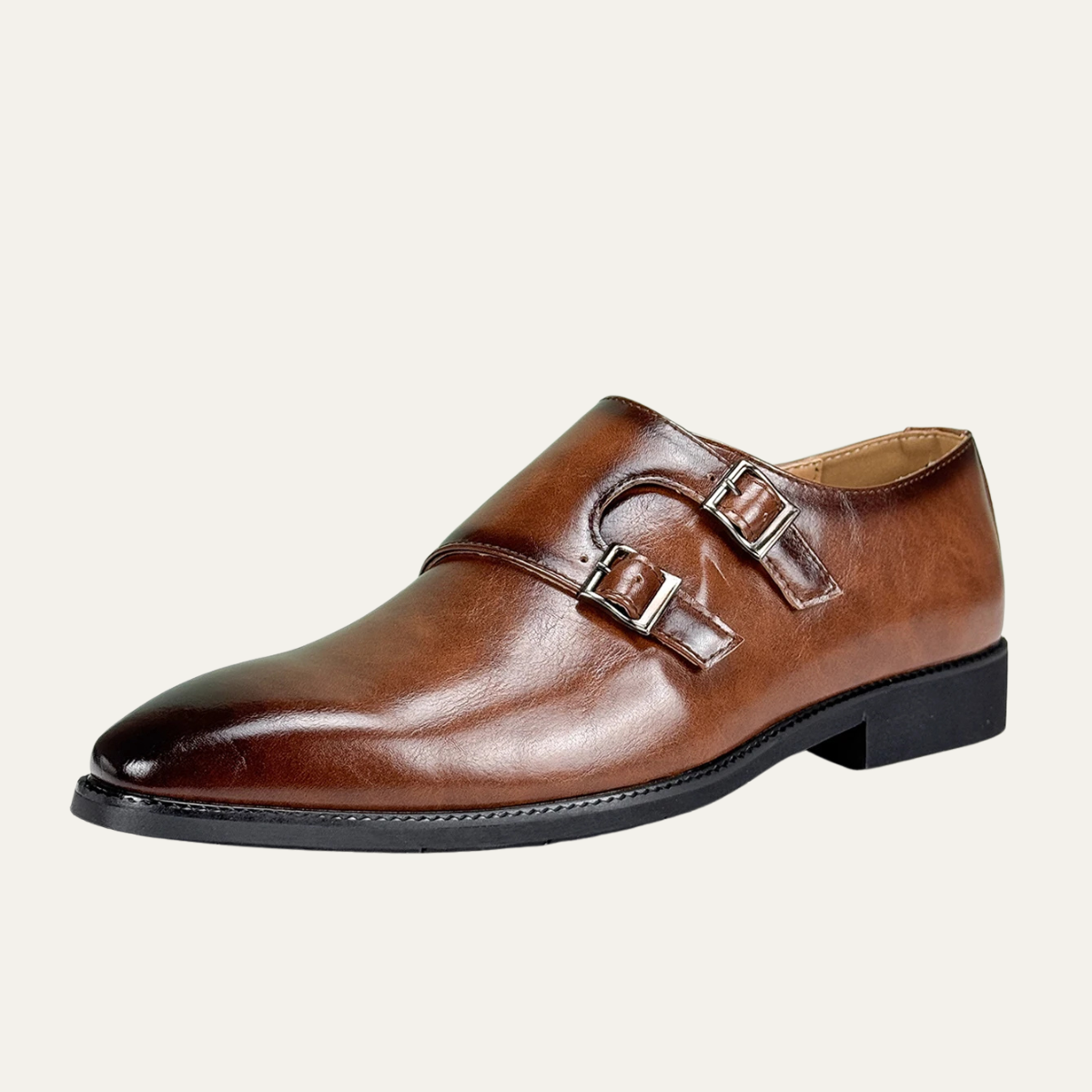 Axel | Men's Double Buckle Strap Dress Shoes Brown Leather