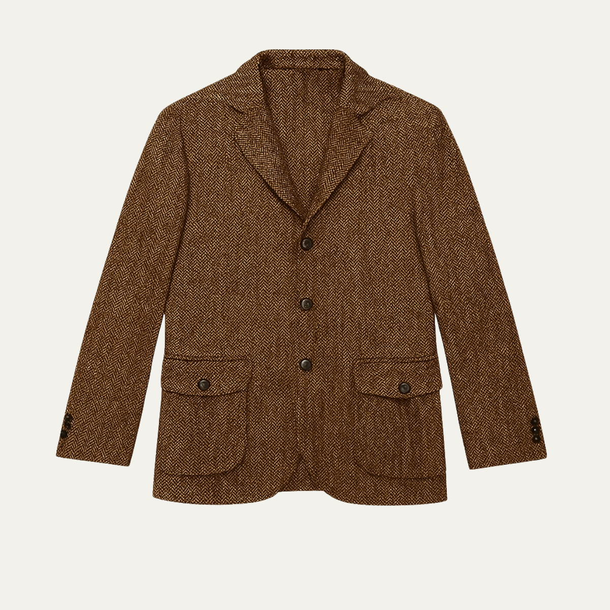 Voss | Men's Tweed Herringbone Blazer Brown Single Breasted