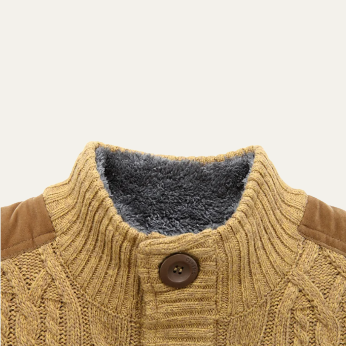 Ash | Men's Cable Knit Cardigan Tan Button Up Sweater
