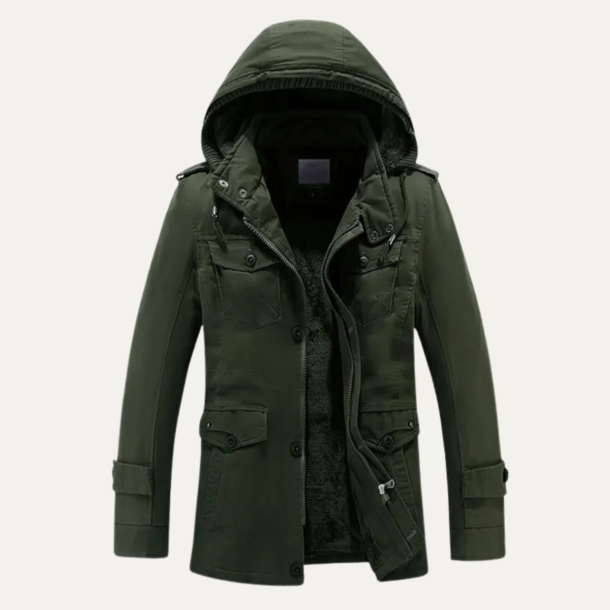 Luca | Men's Utility Jacket Khaki Fleece Lined Hooded