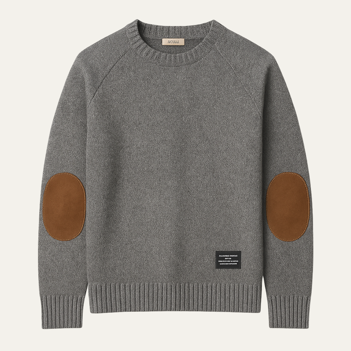 Axel | Men's Crew Neck Sweater Gray Elbow Patches