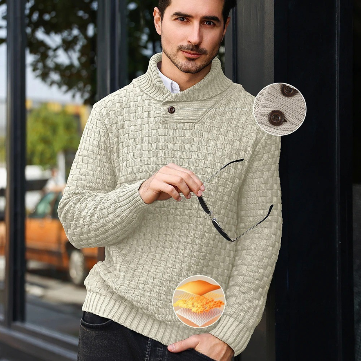 Axel | Men's Turtleneck Cable Knit Sweater Charcoal