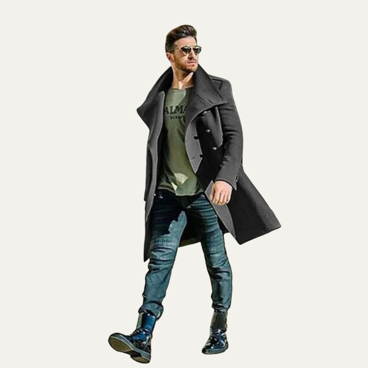 Idris | Men's Double Breasted Wool Coat Charcoal