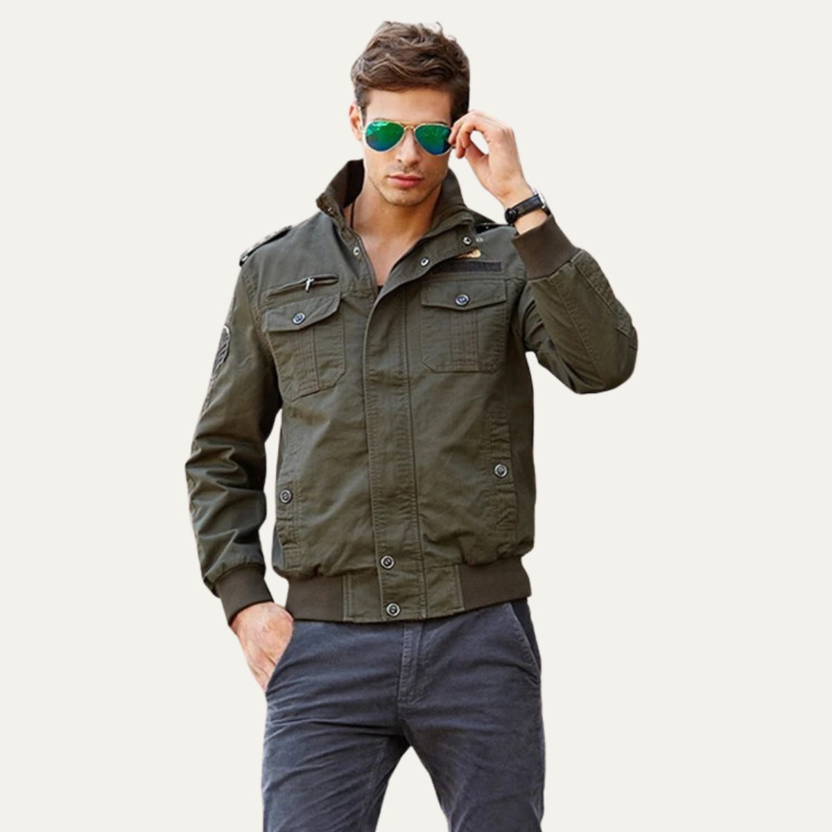 Beau | Men's Military Jacket Black Multi Pocket Windproof