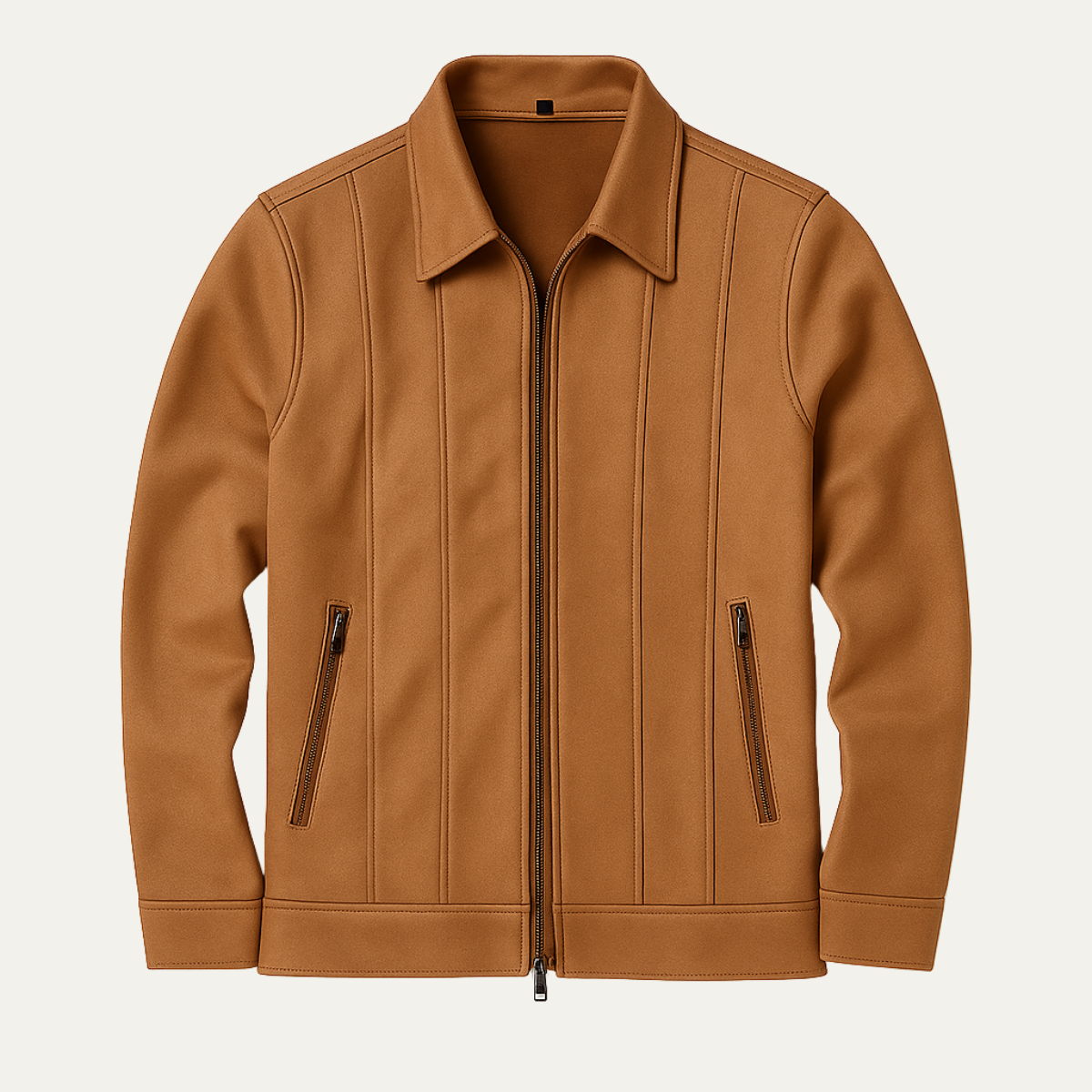 Brach | Men's Casual Suede Leather Jacket Camel Zip Up