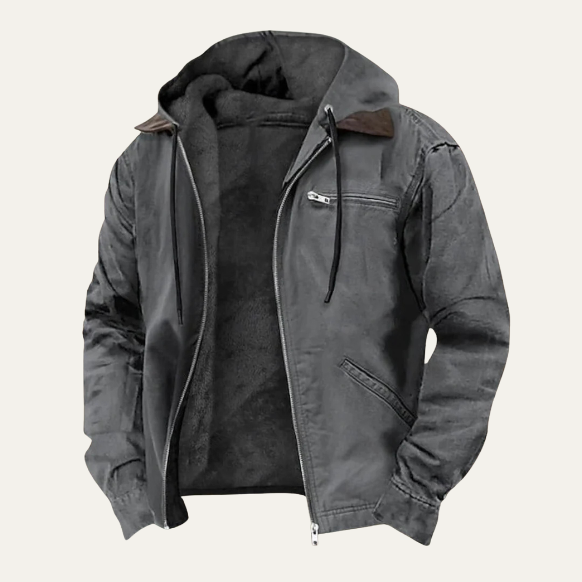 Ezra | Men's Brown Suede Hooded Jacket Fleece Lined