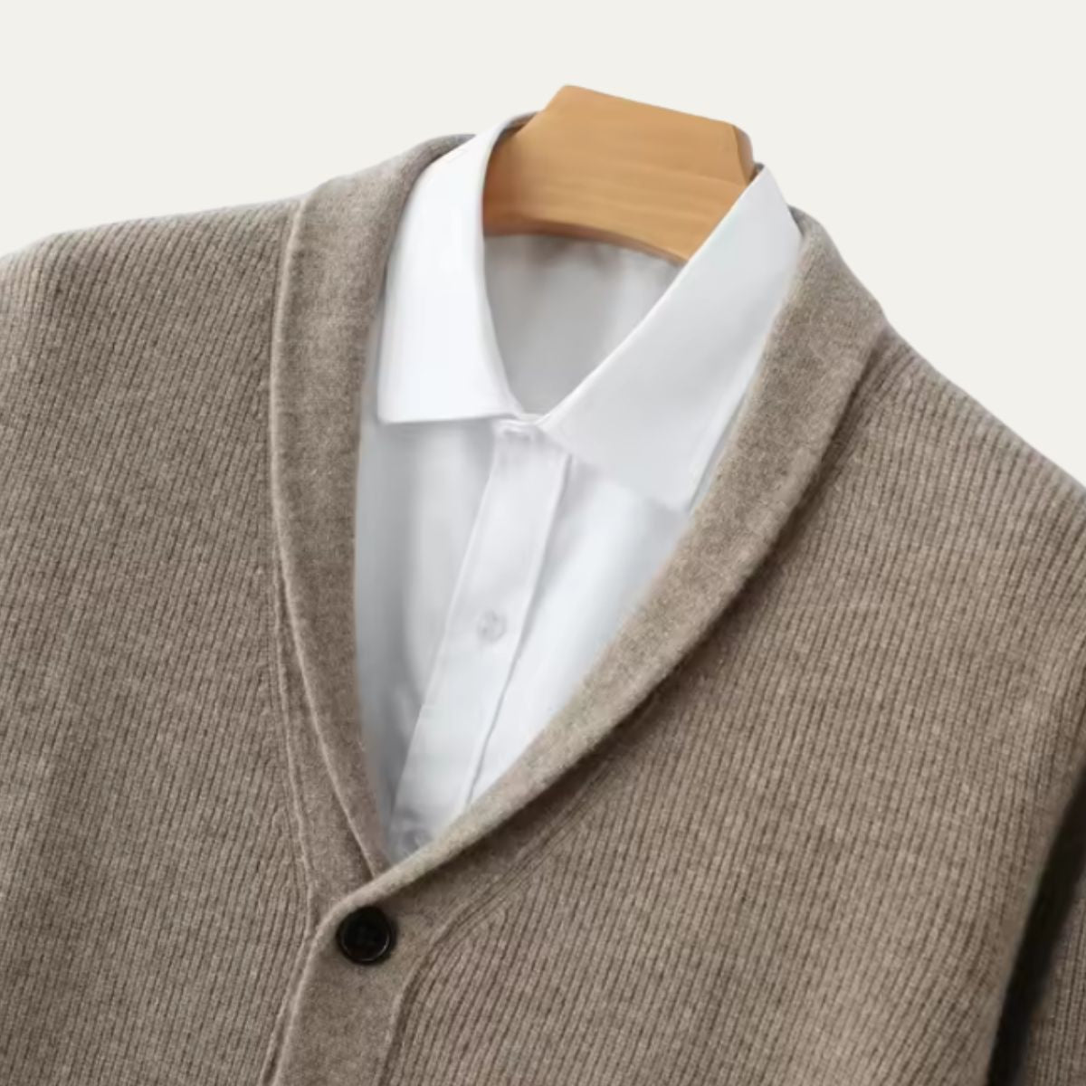 Axel | Men's Cream Ribbed Cardigan Sweater Button Up Pockets