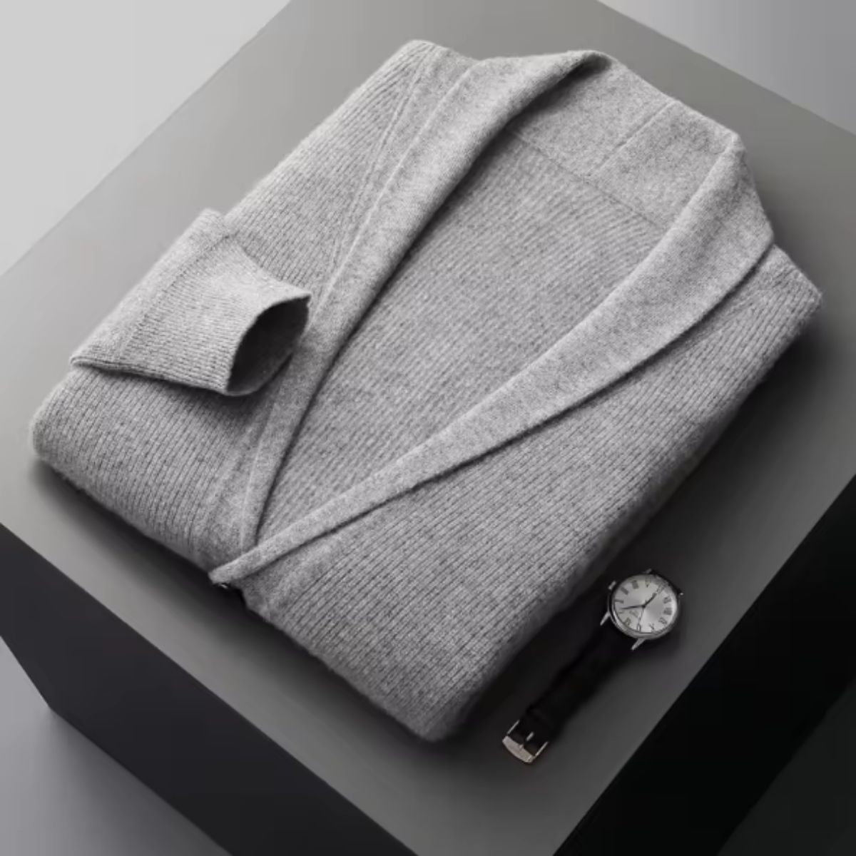 Axel | Men's Cream Ribbed Cardigan Sweater Button Up Pockets