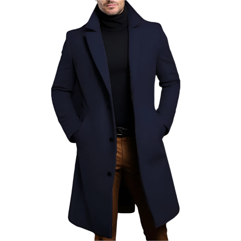 Voss | Men's Black Wool Overcoat Long Length