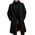 Dama Washington Voss men's black wool overcoat long length - front view