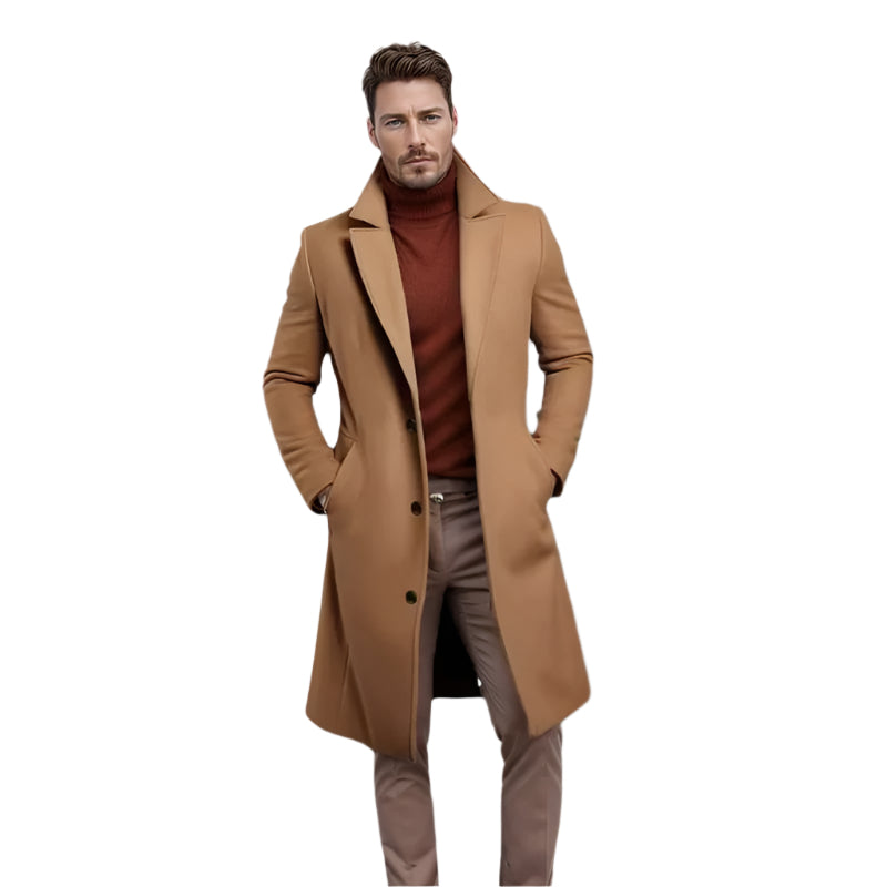 Voss | Men's Black Wool Overcoat Long Length
