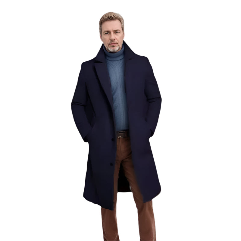 Voss | Men's Black Wool Overcoat Long Length