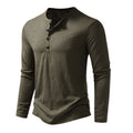 Dama Washington Bram men's long sleeve henley shirt olive green button placket - front view