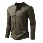 Dama Washington Bram men's long sleeve henley shirt olive green button placket - front view