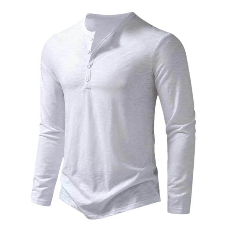 Bram | Men's Long Sleeve Henley Shirt Olive Green Button Placket