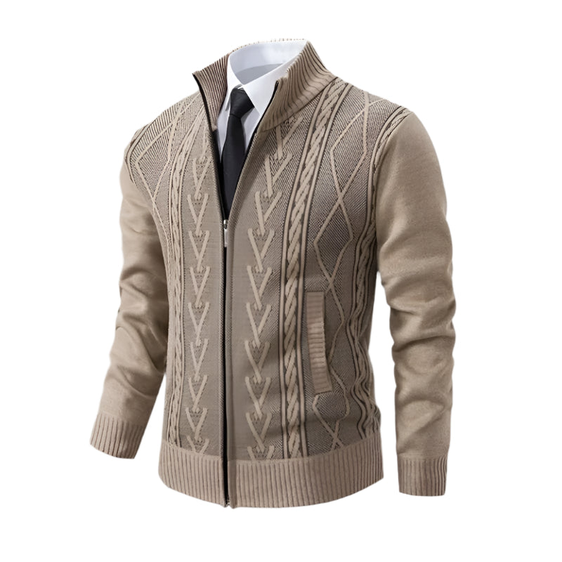 Rowan | Men's Cable Knit Cardigan Gray Full Zip