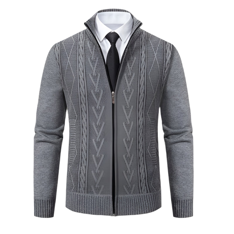 Rowan | Men's Cable Knit Cardigan Gray Full Zip