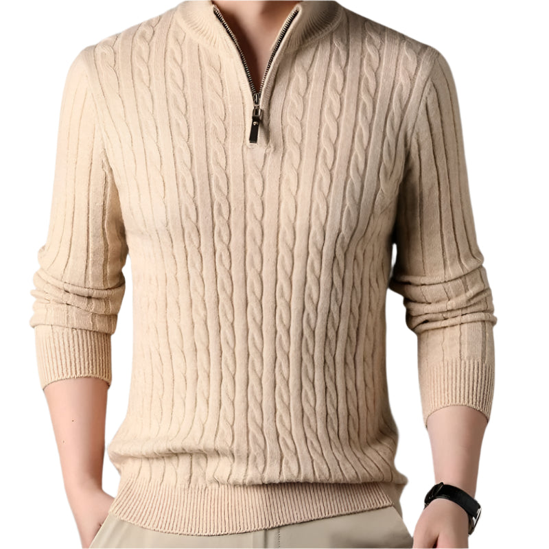 Stella | Men's Cable Knit Quarter Zip Sweater Gray