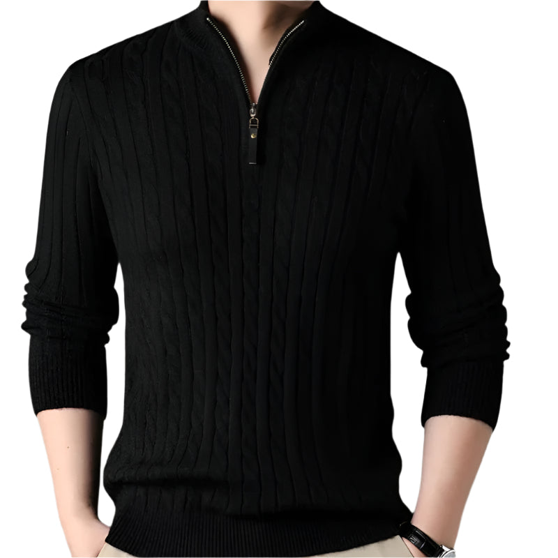 Stella | Men's Cable Knit Quarter Zip Sweater Gray
