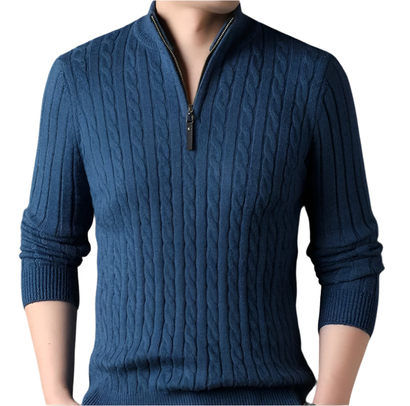 Stella | Men's Cable Knit Quarter Zip Sweater Gray
