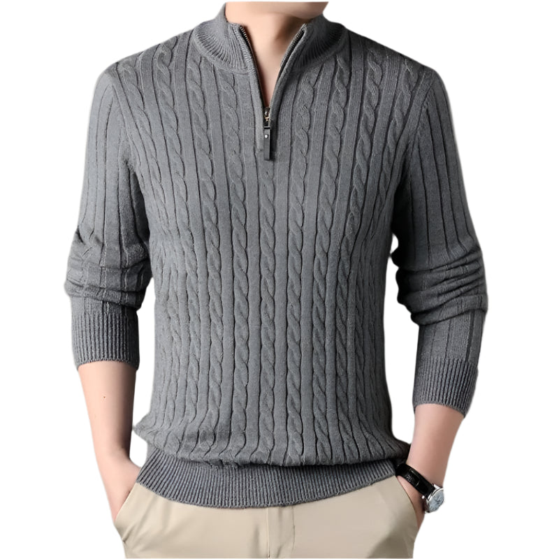 Stella | Men's Cable Knit Quarter Zip Sweater Gray