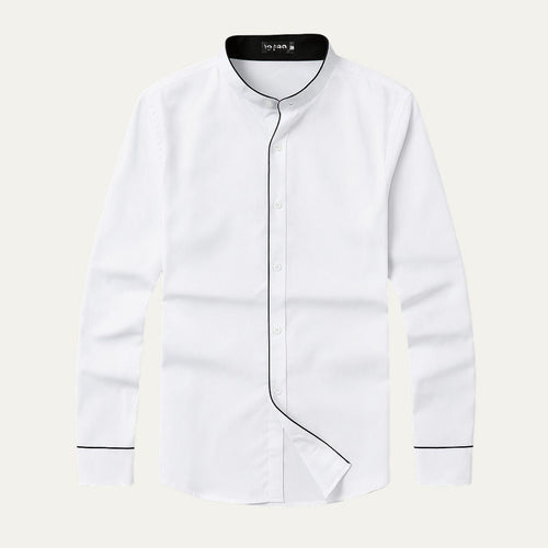 Dama Washington Axel men's button up shirt white black trim - front view