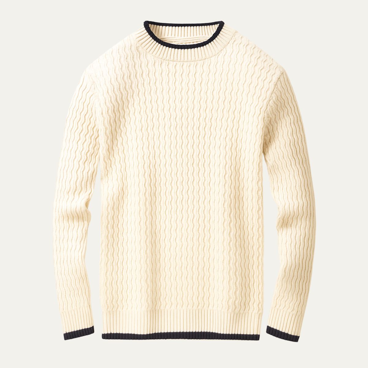 Bram | Men's Cable Knit Sweater Cream Crew Neck
