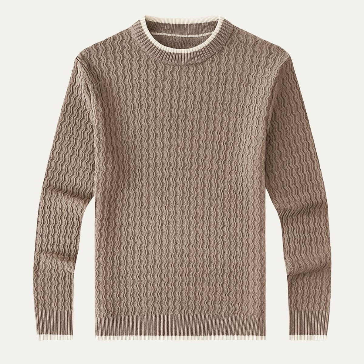 Bram | Men's Cable Knit Sweater Cream Crew Neck