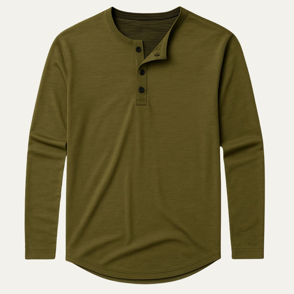Dama Washington Bram men's long sleeve henley shirt olive green button placket - view 5