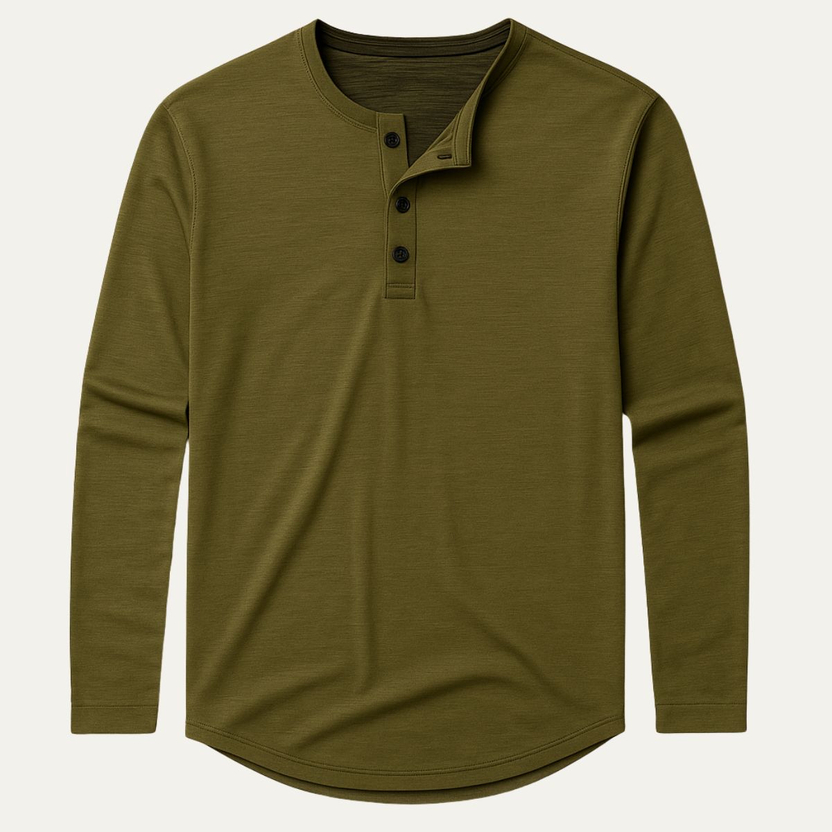 Bram | Men's Long Sleeve Henley Shirt Olive Green Button Placket