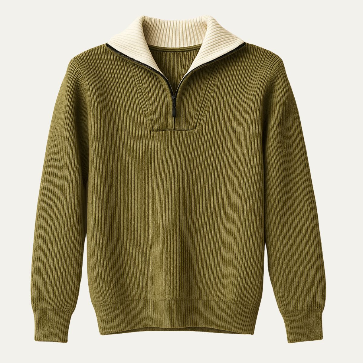 Bram | Men's Quarter Zip Sweater Sage Green Ribbed Knit