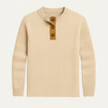 Dama Washington Axel men's ribbed crew neck sweater cream henley button placket - front view