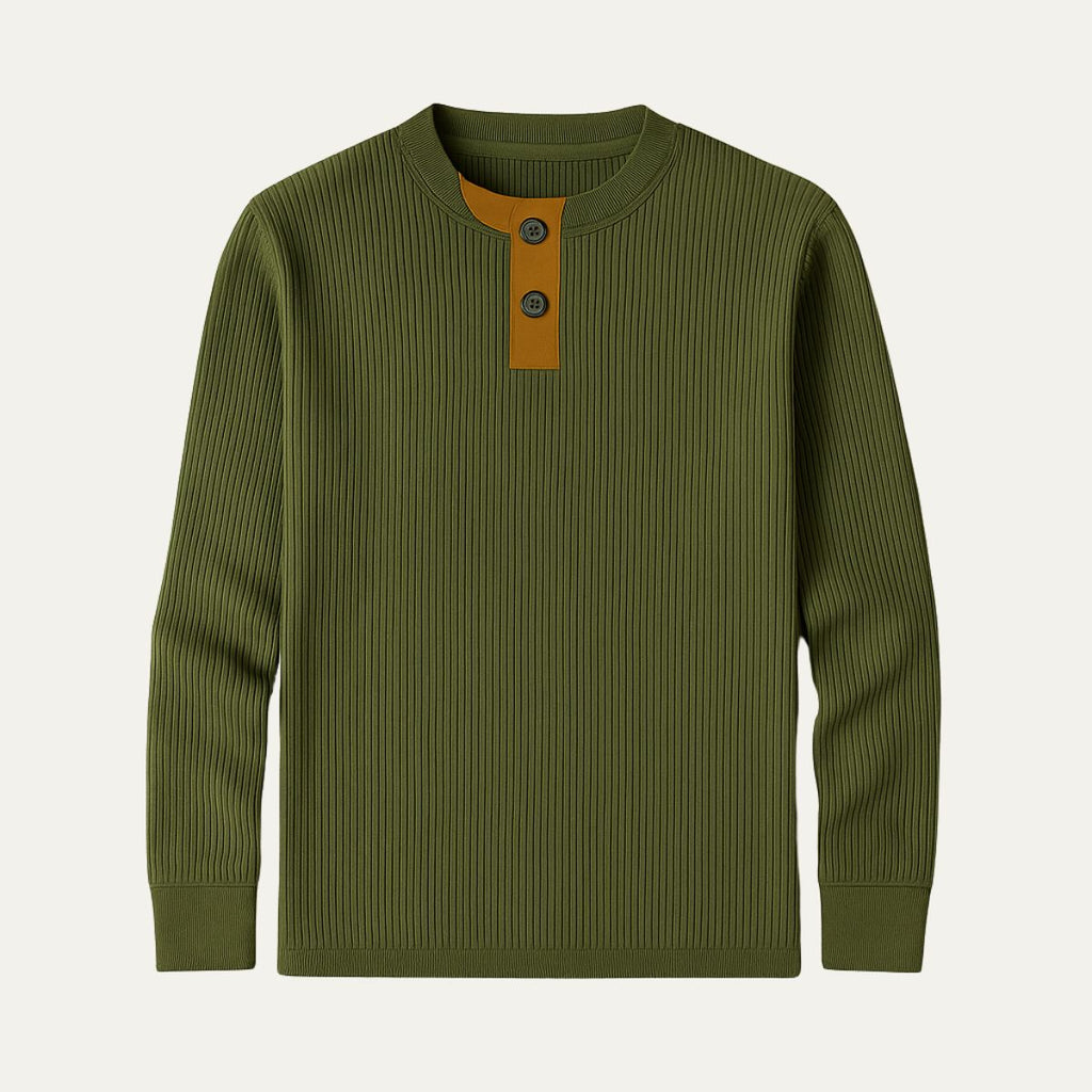 Dama Washington Axel men's ribbed crew neck sweater cream henley button placket - view 3