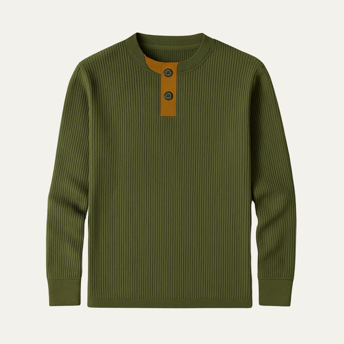 Axel | Men's Ribbed Crew Neck Sweater Cream Henley Button Placket